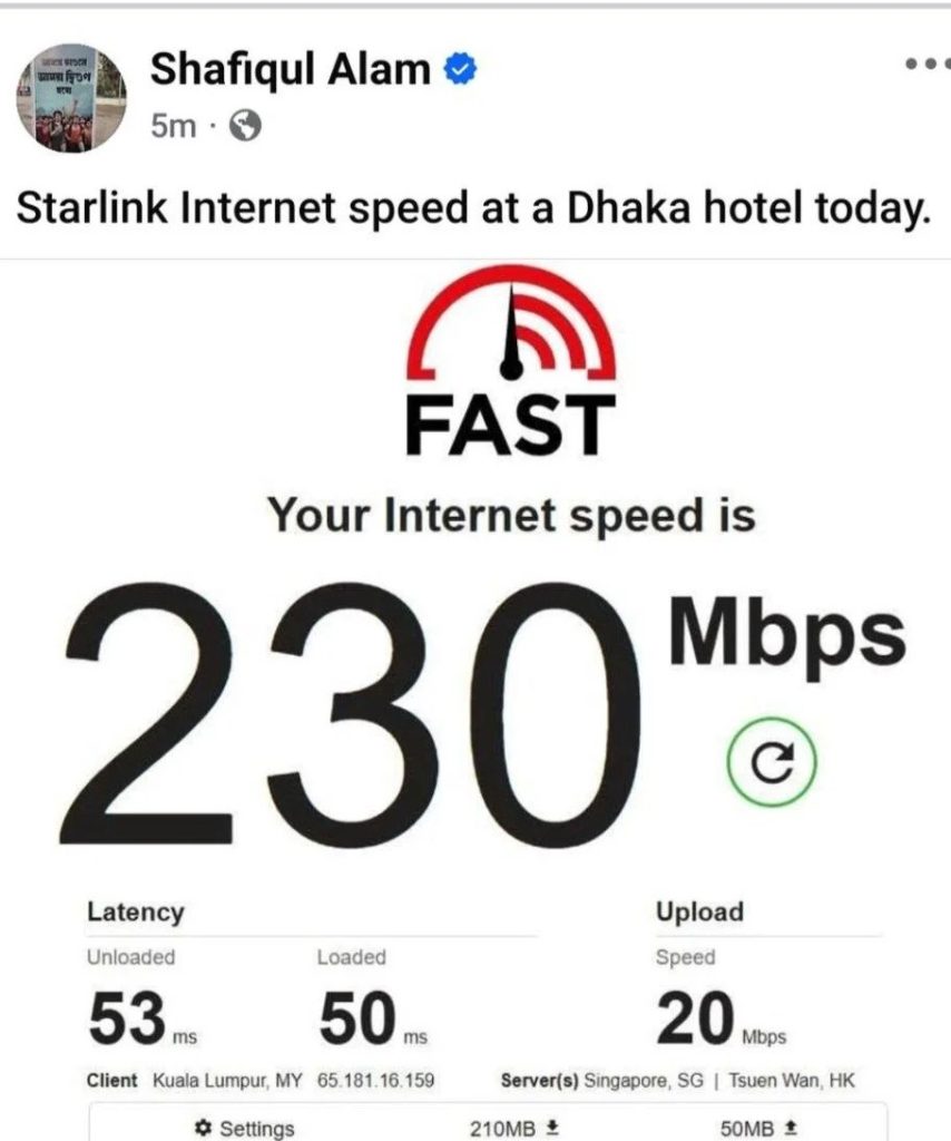 Speed of Starlink in Bangladesh